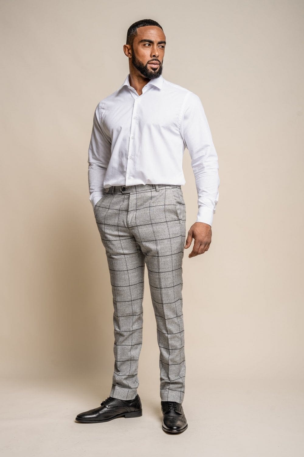 Ghost Pale Grey Checked Trousers - Trousers - - THREADPEPPER