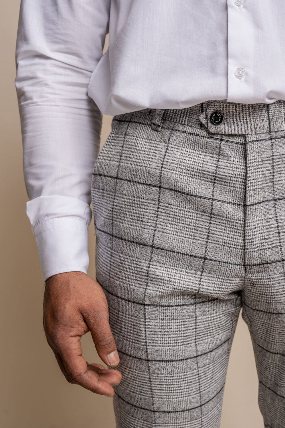Ghost Pale Grey Checked Trousers - Trousers - - THREADPEPPER