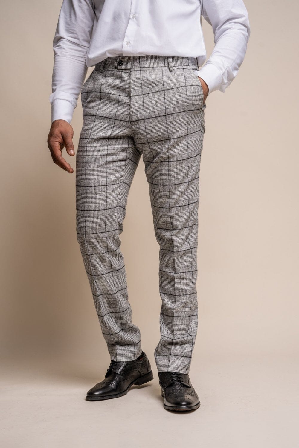 Ghost Pale Grey Checked Trousers - Trousers - 34R - THREADPEPPER