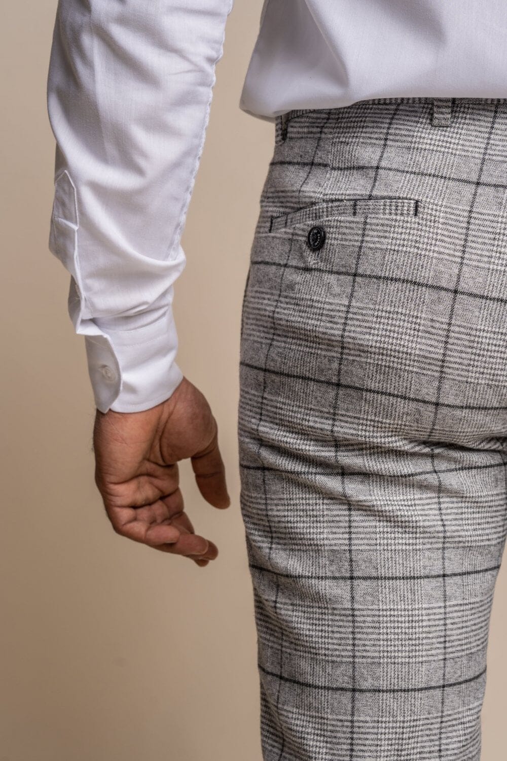 Ghost Pale Grey Checked Trousers - Trousers - - THREADPEPPER