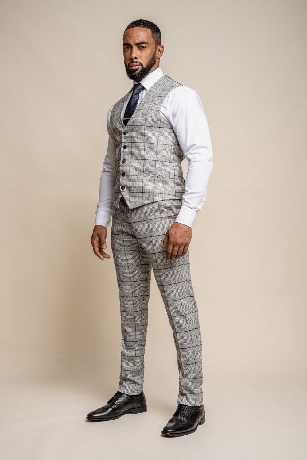 Ghost Pale Grey Checked Waistcoat - Waistcoats - - THREADPEPPER