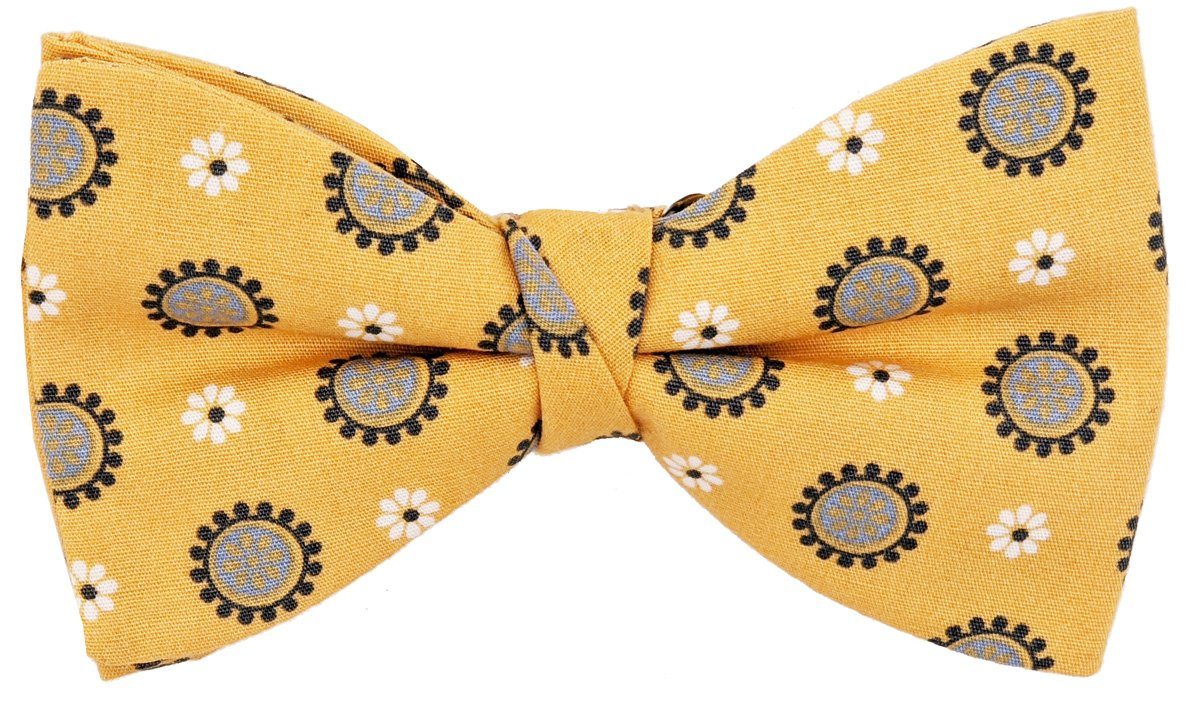 Golden Flower Medallions Cotton Ready-Tied Bow Tie - Bow Ties - - THREADPEPPER