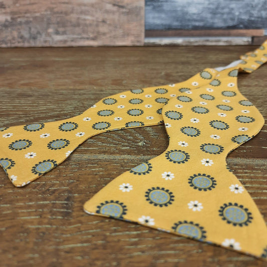 Golden Flower Medallions Cotton Self-Tie Bow Tie - Bow Ties - - THREADPEPPER