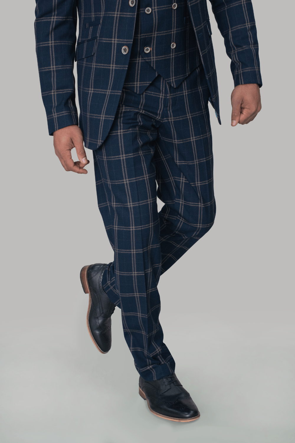 Double Navy Check Trousers Men's Suit Navy Blue Trousers