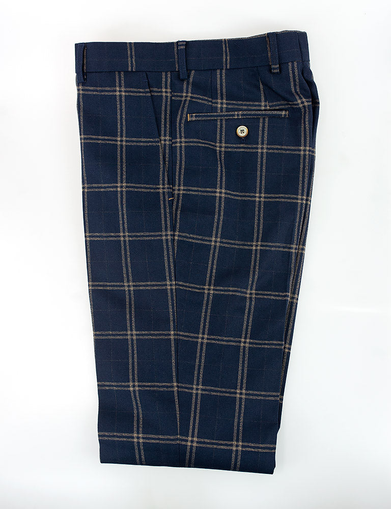 Hardy Navy Checked Trousers - Trousers - - THREADPEPPER