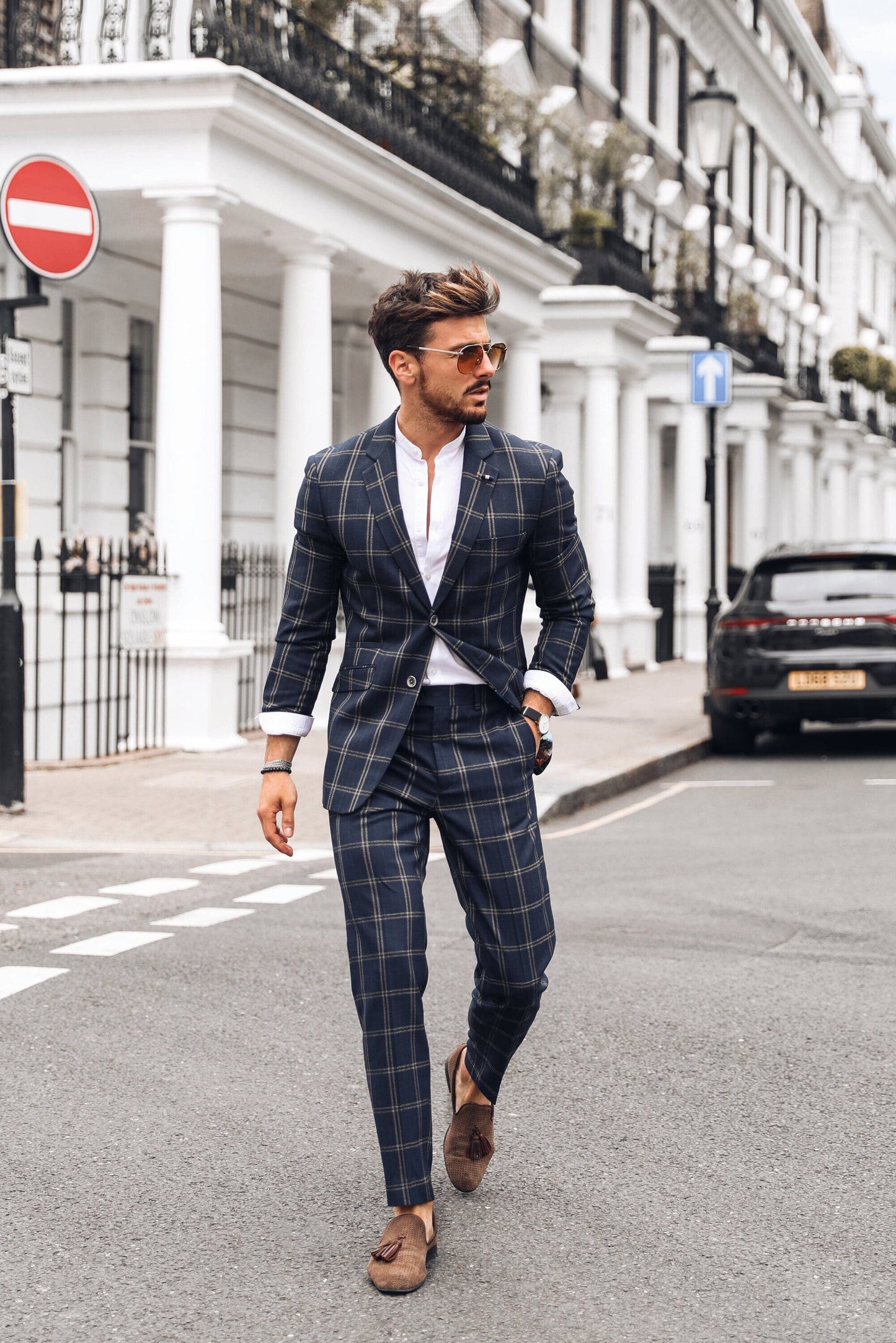 Hardy Navy Checked Blazer - Blazers & Jackets - - THREADPEPPER