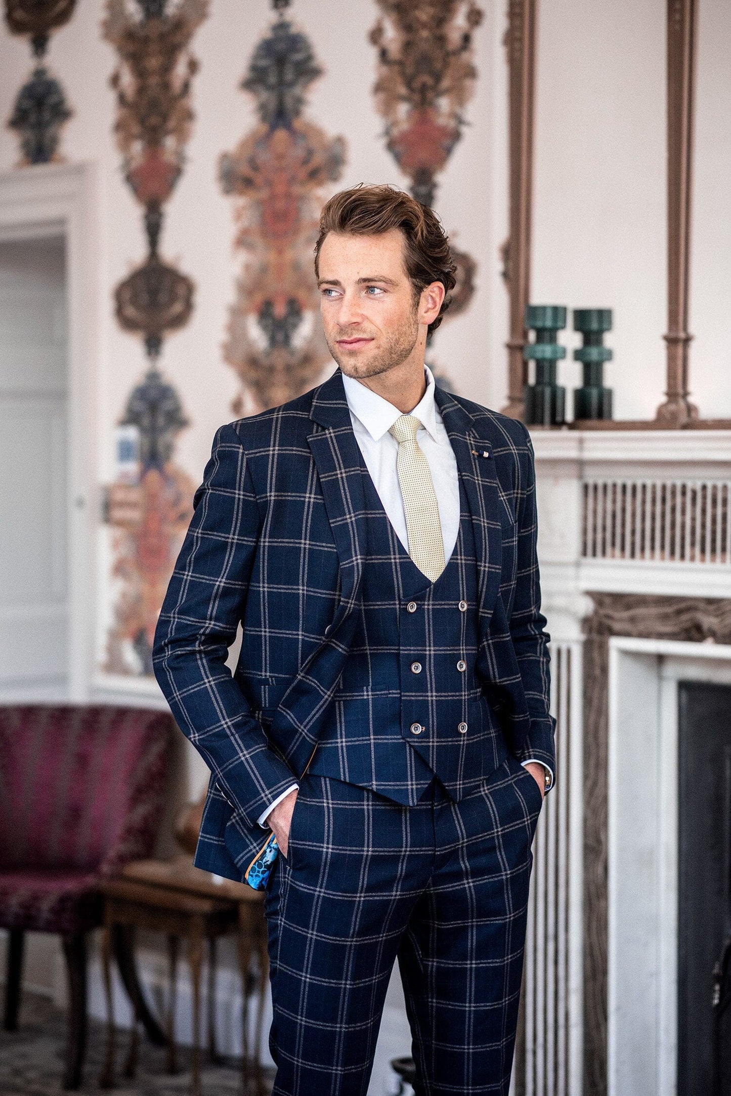 Hardy Navy Checked Blazer - Blazers & Jackets - - THREADPEPPER