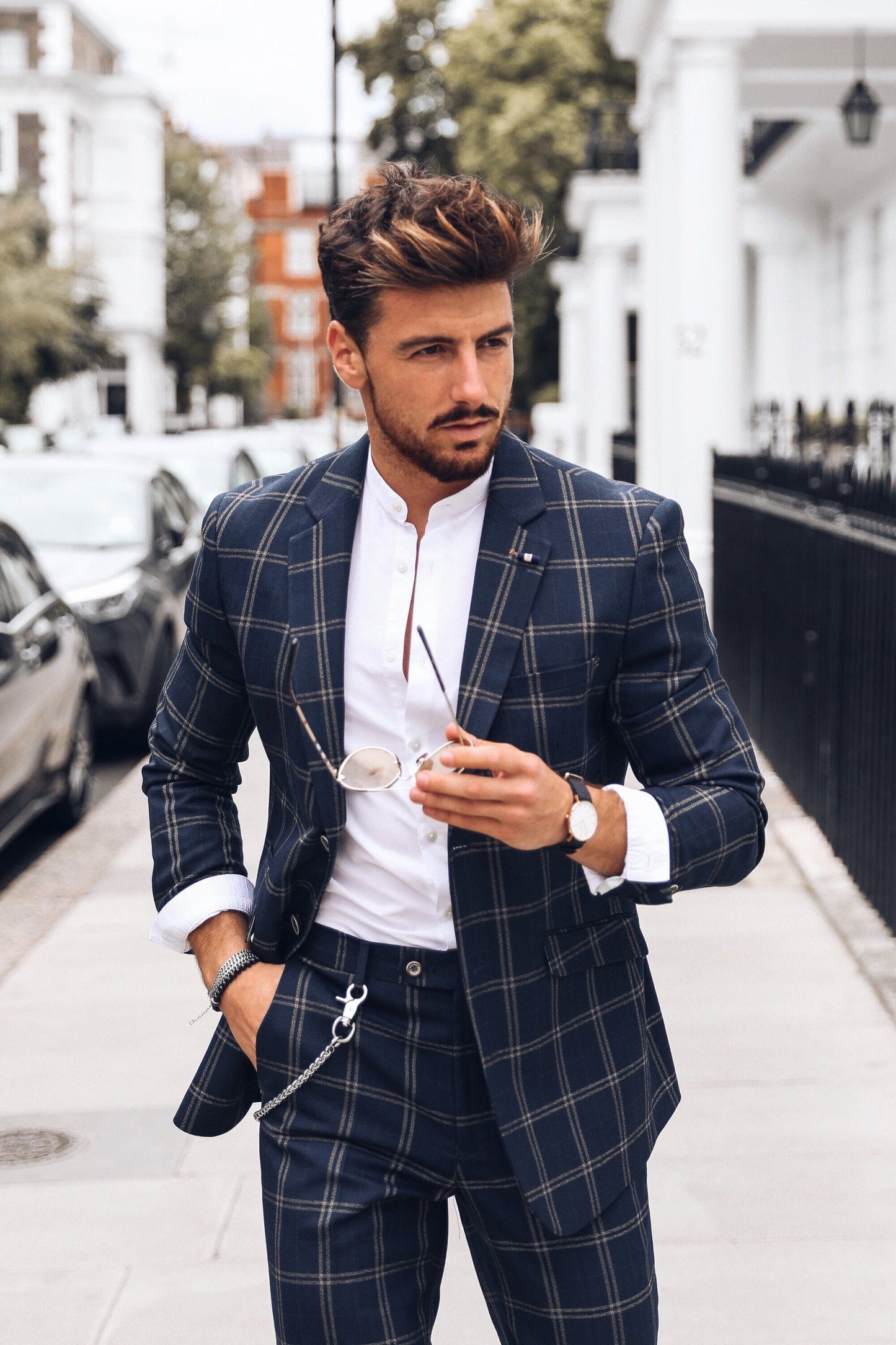 Hardy Navy Checked Blazer - Blazers & Jackets - - THREADPEPPER