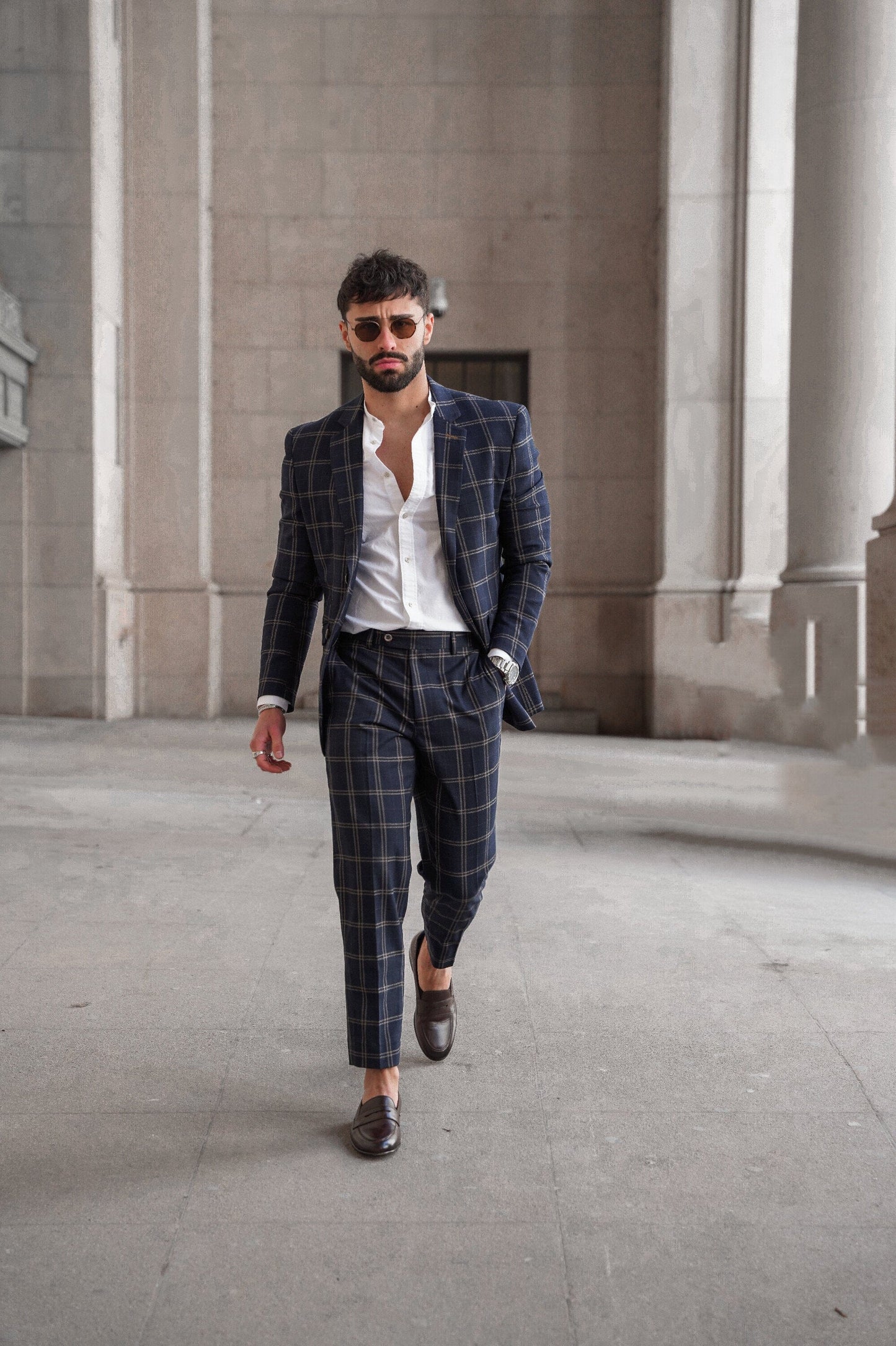 Hardy Navy Checked Blazer - Blazers & Jackets - - THREADPEPPER