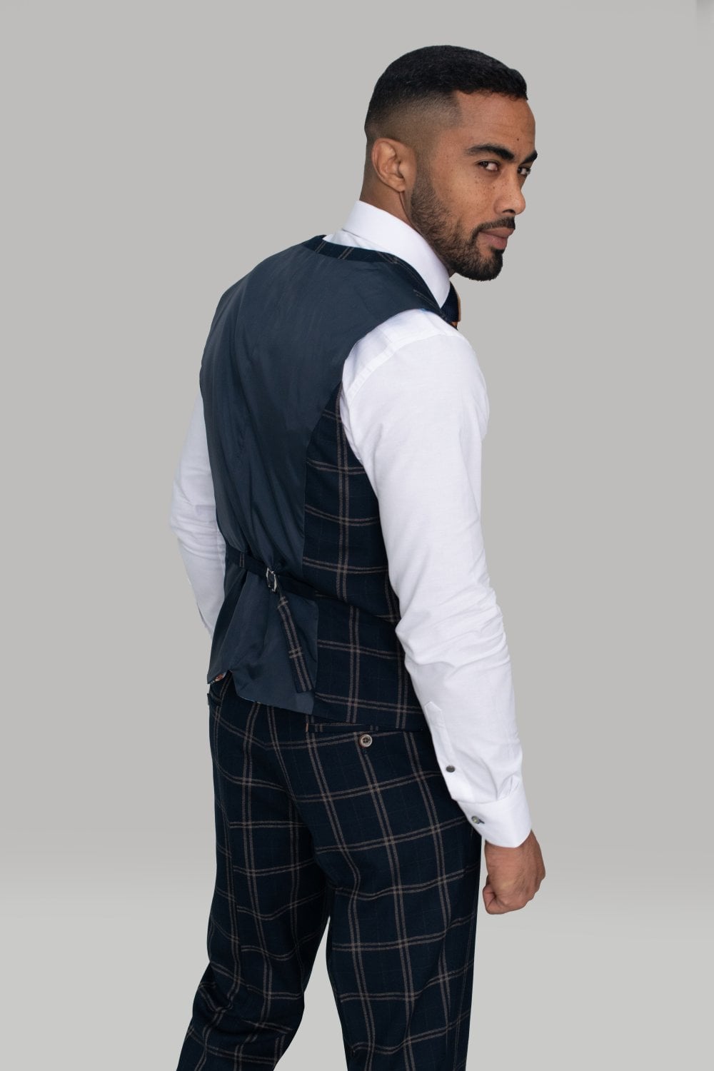 Hardy Navy Checked Waistcoat - Waistcoats - - THREADPEPPER