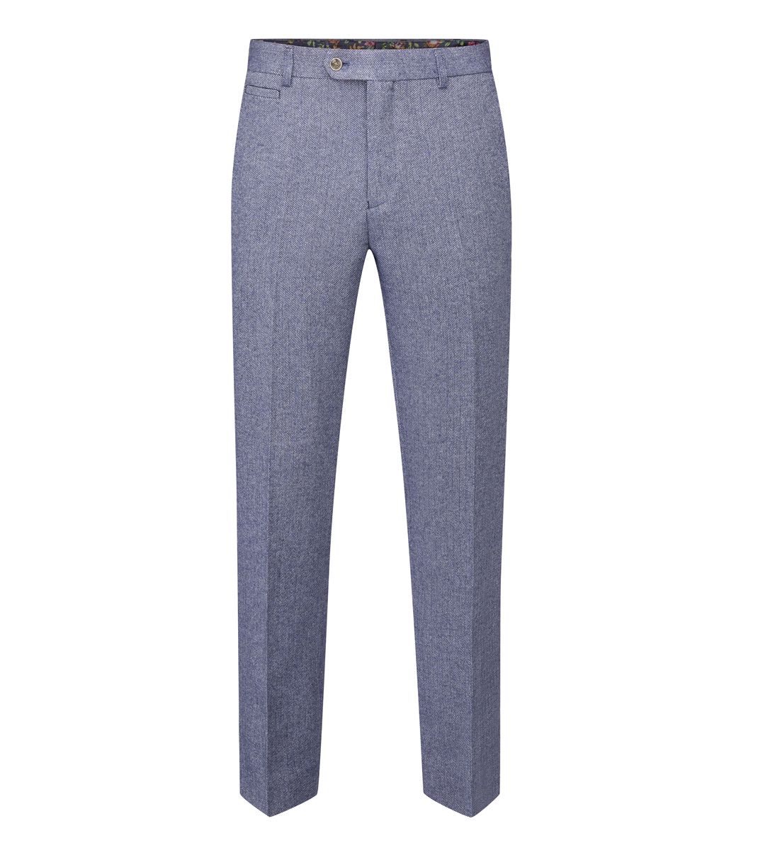 Jude Blue Herringbone Trousers - Trousers - - THREADPEPPER