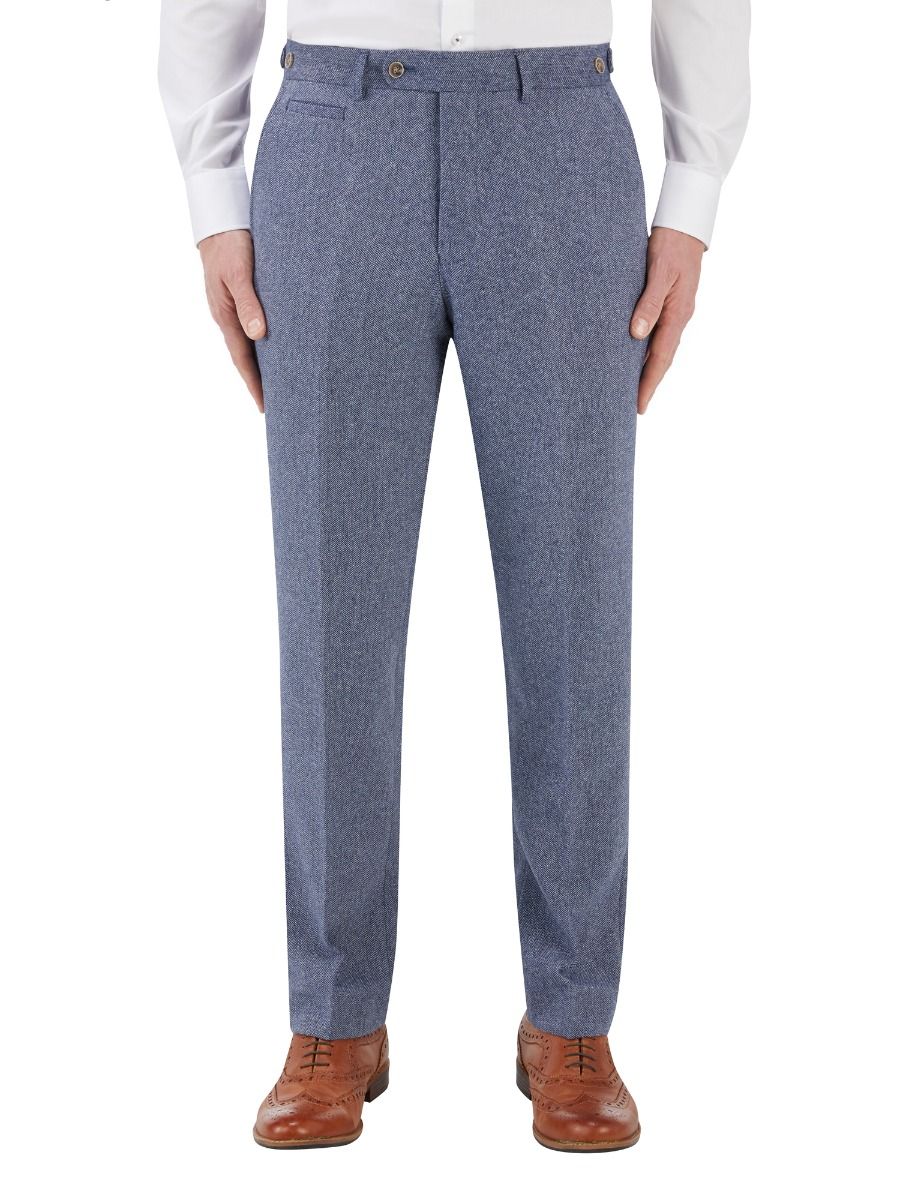 Jude Blue Herringbone Trousers - Trousers - 36R - THREADPEPPER