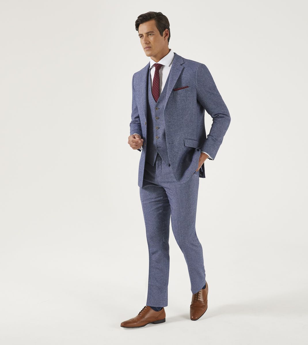 Jude Blue Herringbone Trousers - Trousers - - THREADPEPPER