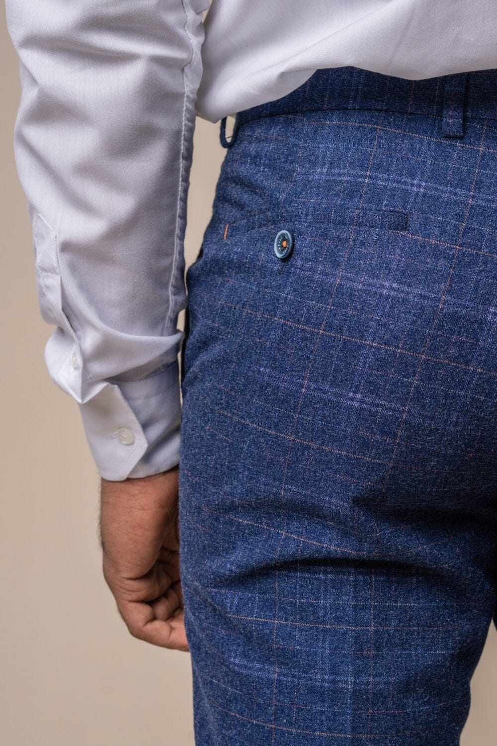 Kaiser Blue Check Tweed Trousers - Trousers - - THREADPEPPER