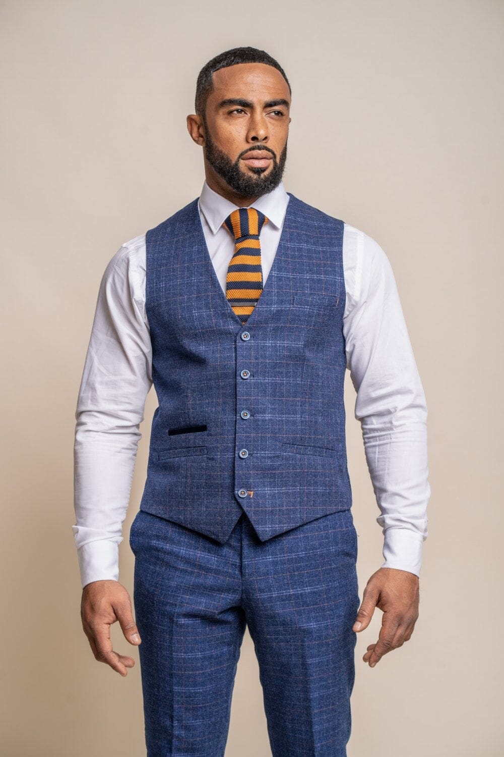 Kaiser Blue Check Tweed Waistcoat - Waistcoats - 34R - THREADPEPPER