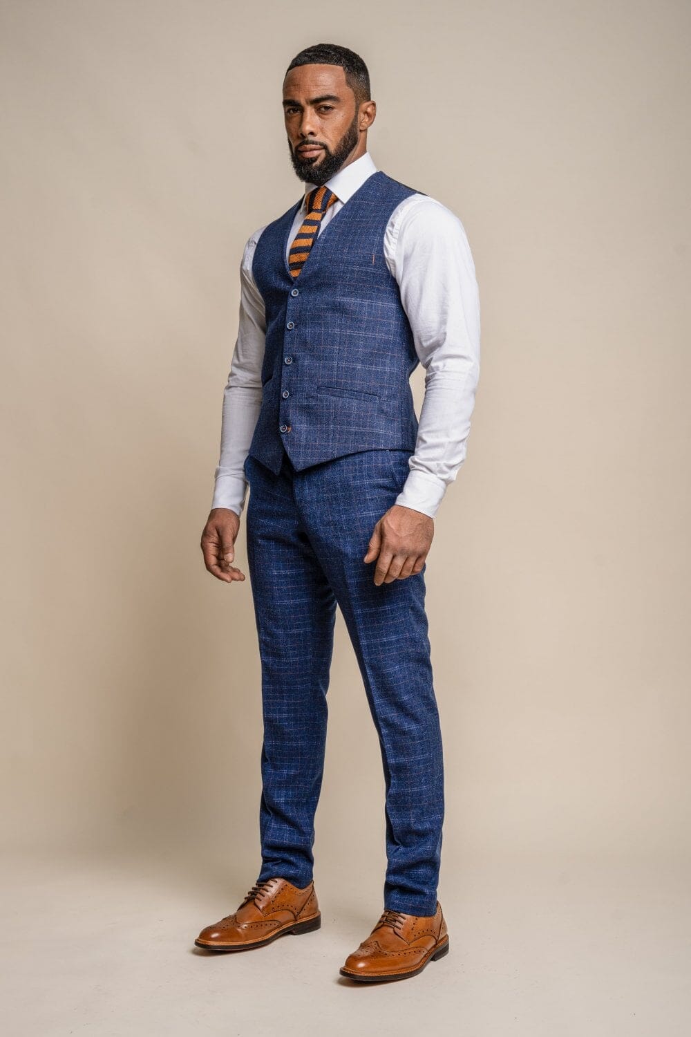 Kaiser Blue Check Tweed Waistcoat - Waistcoats - - THREADPEPPER