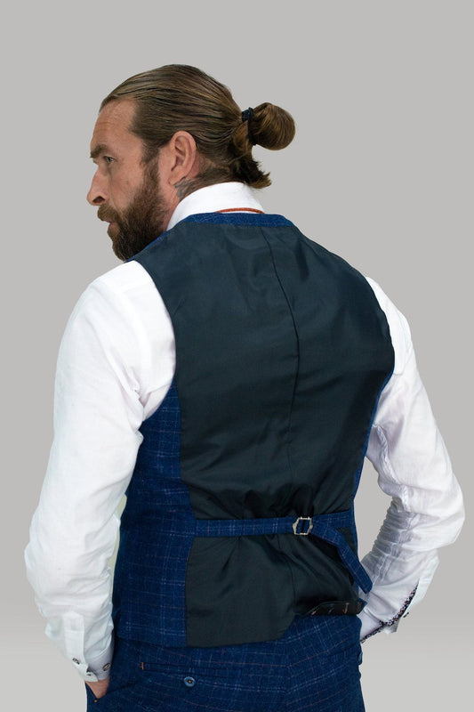 Crosshatch Tweed Blue Check Waistcoat - STOCK CLEARANCE - Waistcoats - - THREADPEPPER