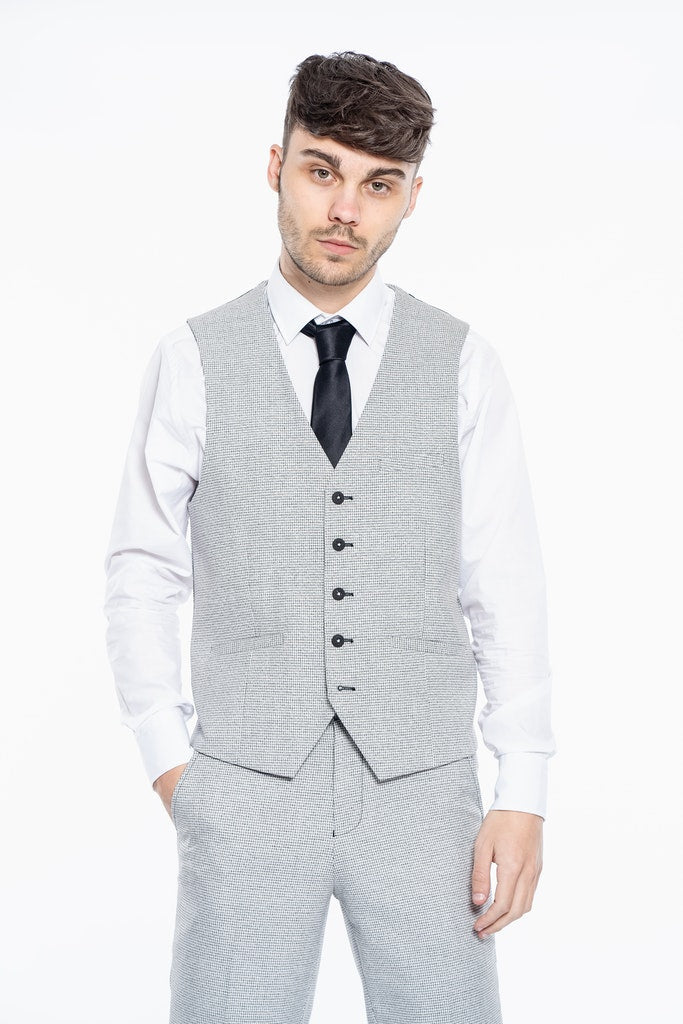 Kyoto Grey Houndstooth Waistcoat - Waistcoats - 34R - THREADPEPPER