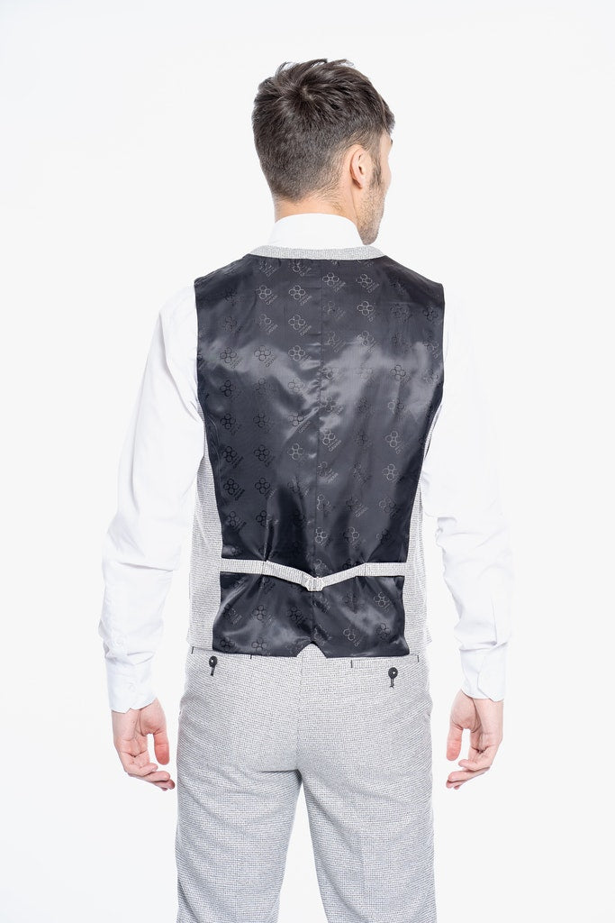 Kyoto Grey Houndstooth Waistcoat - Waistcoats - - THREADPEPPER