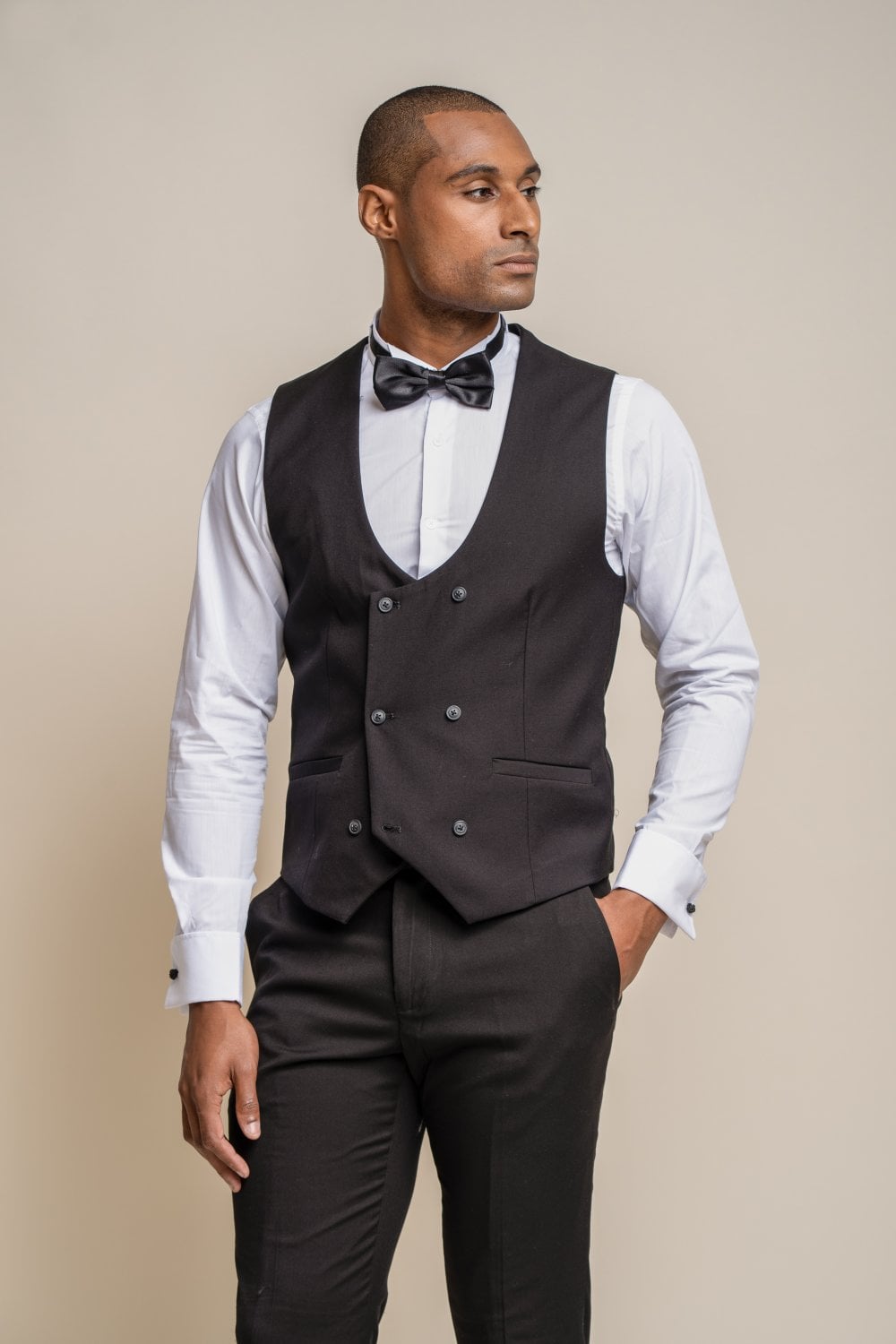 Marco Black Scoop Waistcoat - Waistcoats - - THREADPEPPER