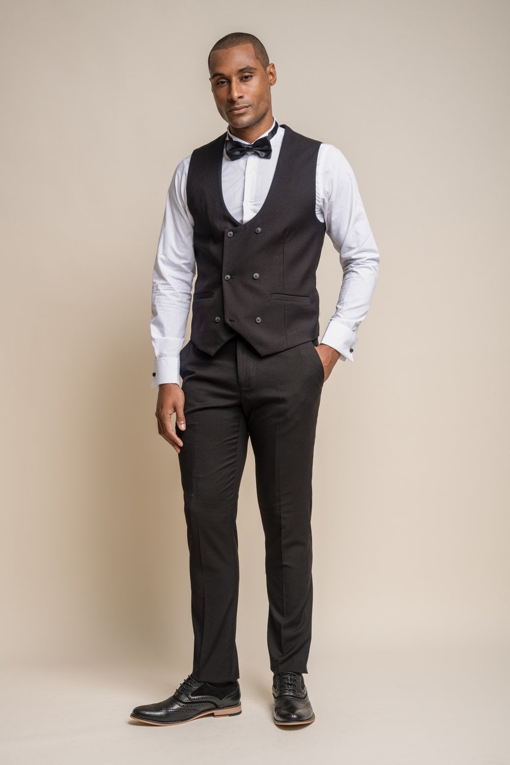 Marco Black Scoop Waistcoat - Waistcoats - - THREADPEPPER