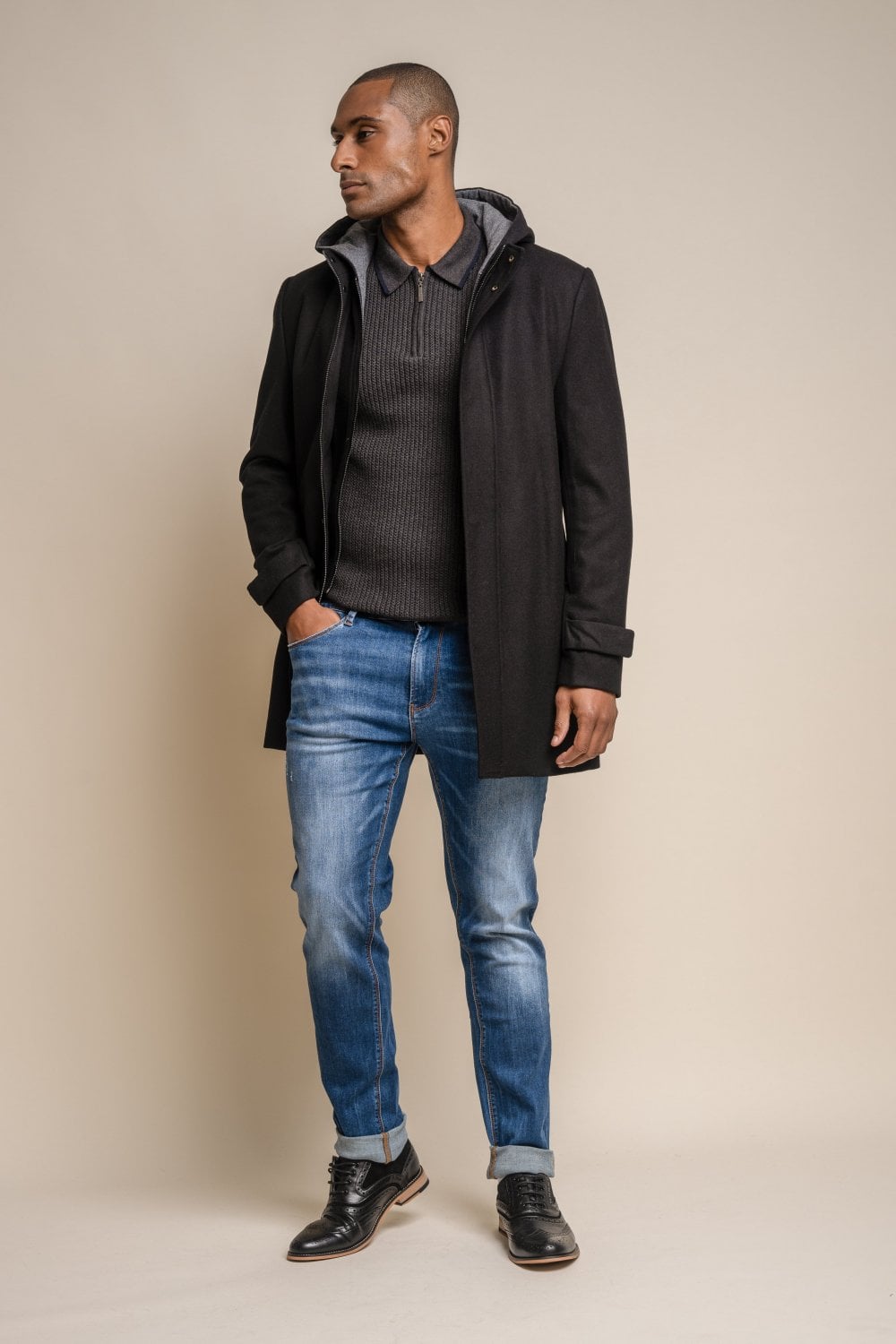Michigan Black Overcoat - Coats - - THREADPEPPER