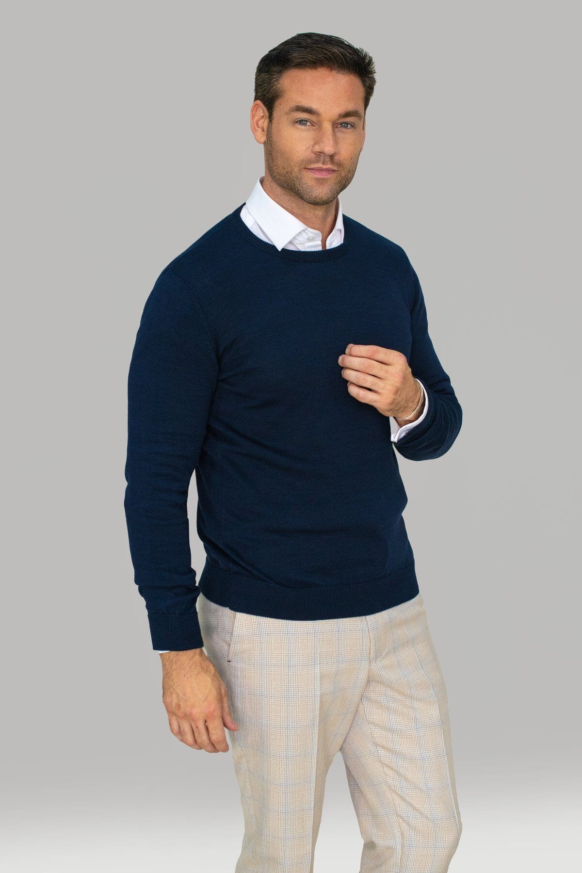 Micro-check Beige Trousers - STOCK CLEARANCE - Trousers - - THREADPEPPER