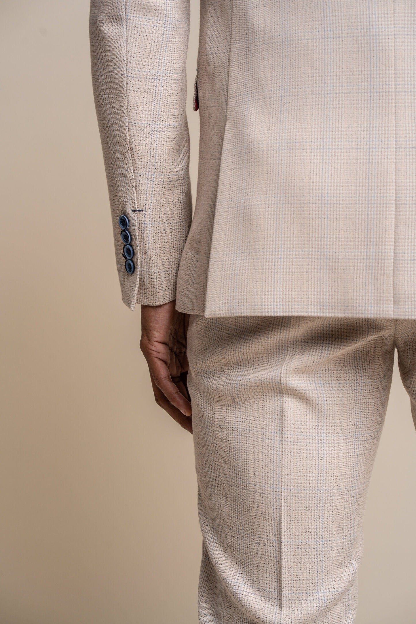 Micro-check Beige Trousers - STOCK CLEARANCE - Trousers - - THREADPEPPER