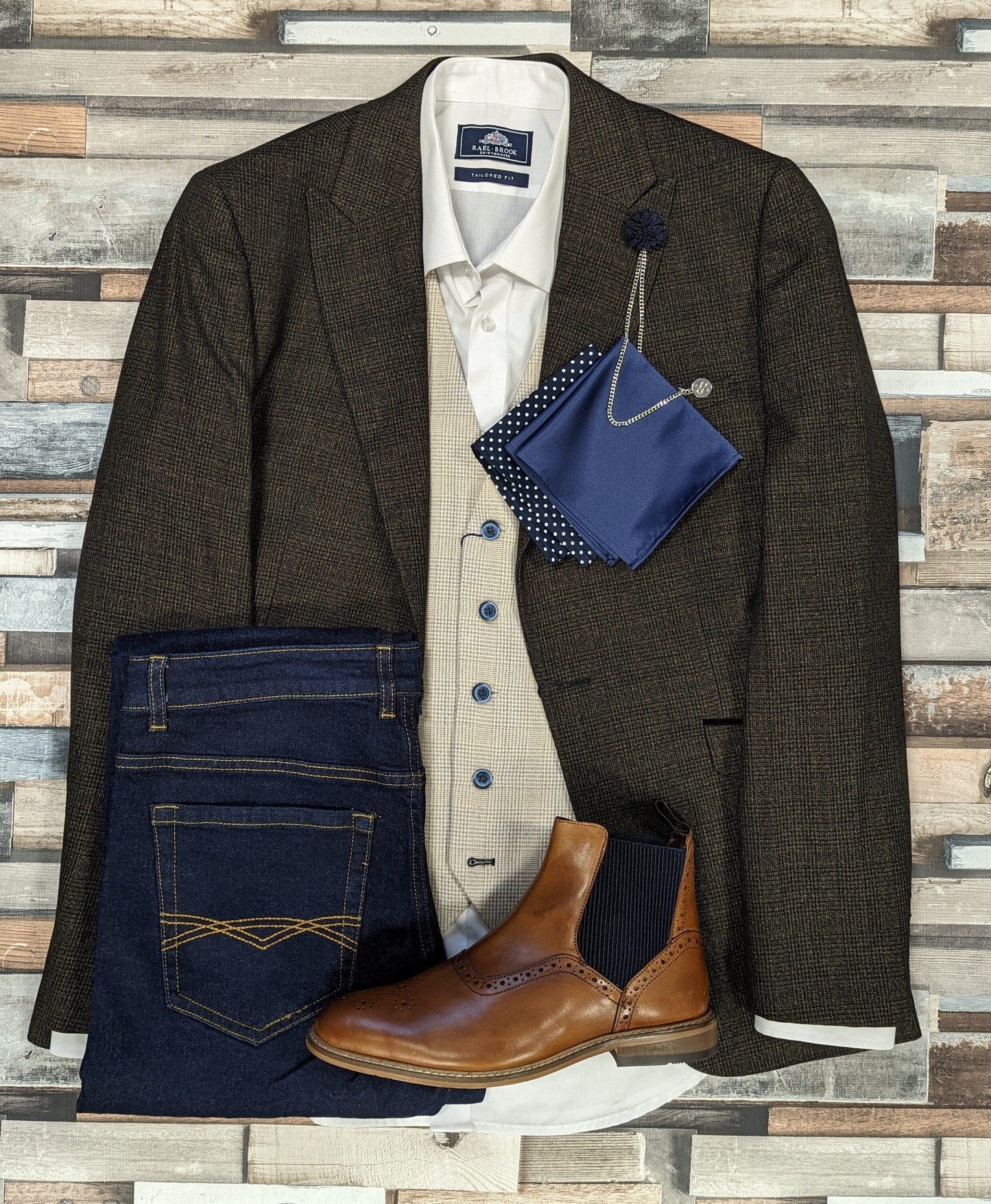 Micro-check Beige Waistcoat - STOCK CLEARANCE - Waistcoats - - THREADPEPPER