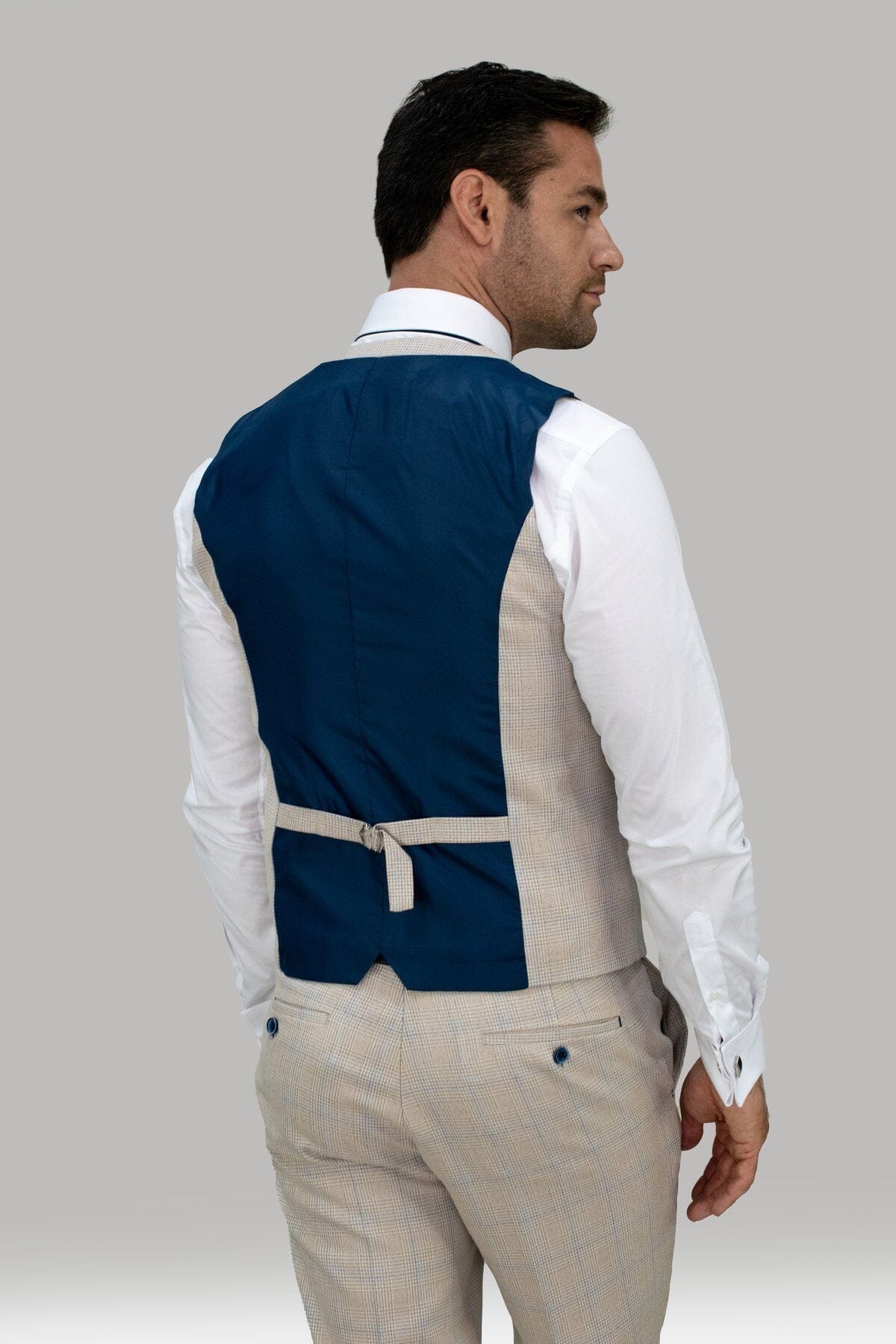Micro-check Beige Waistcoat - STOCK CLEARANCE - Waistcoats - - THREADPEPPER