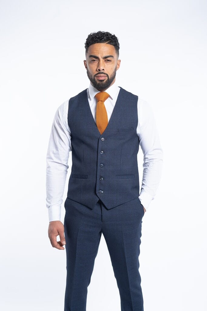 Micro-check Navy Waistcoat - STOCK CLEARANCE - Waistcoats - - THREADPEPPER