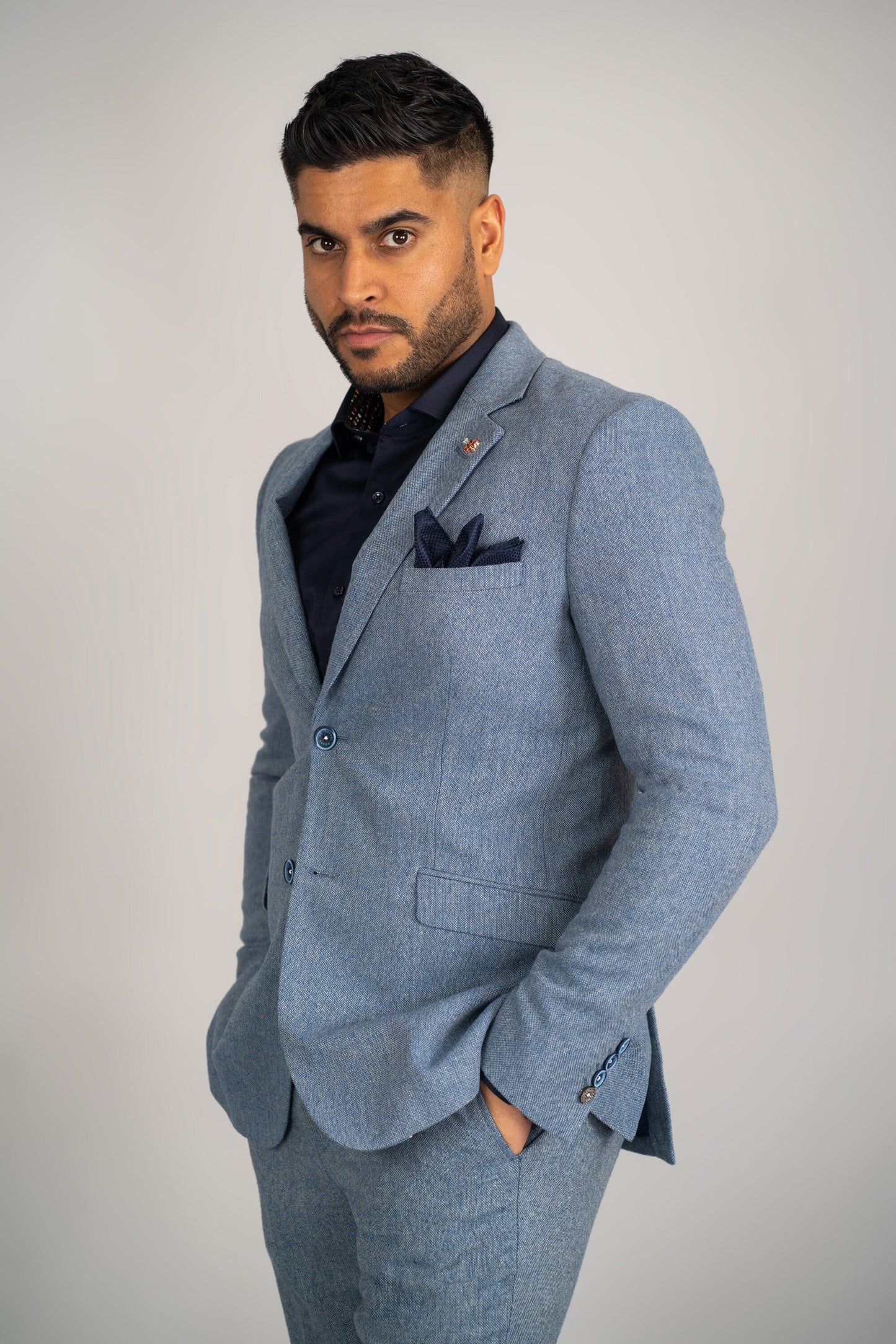 Mid-Blue Tweed Blazer - STOCK CLEARANCE - Blazers & Jackets Sale - - THREADPEPPER