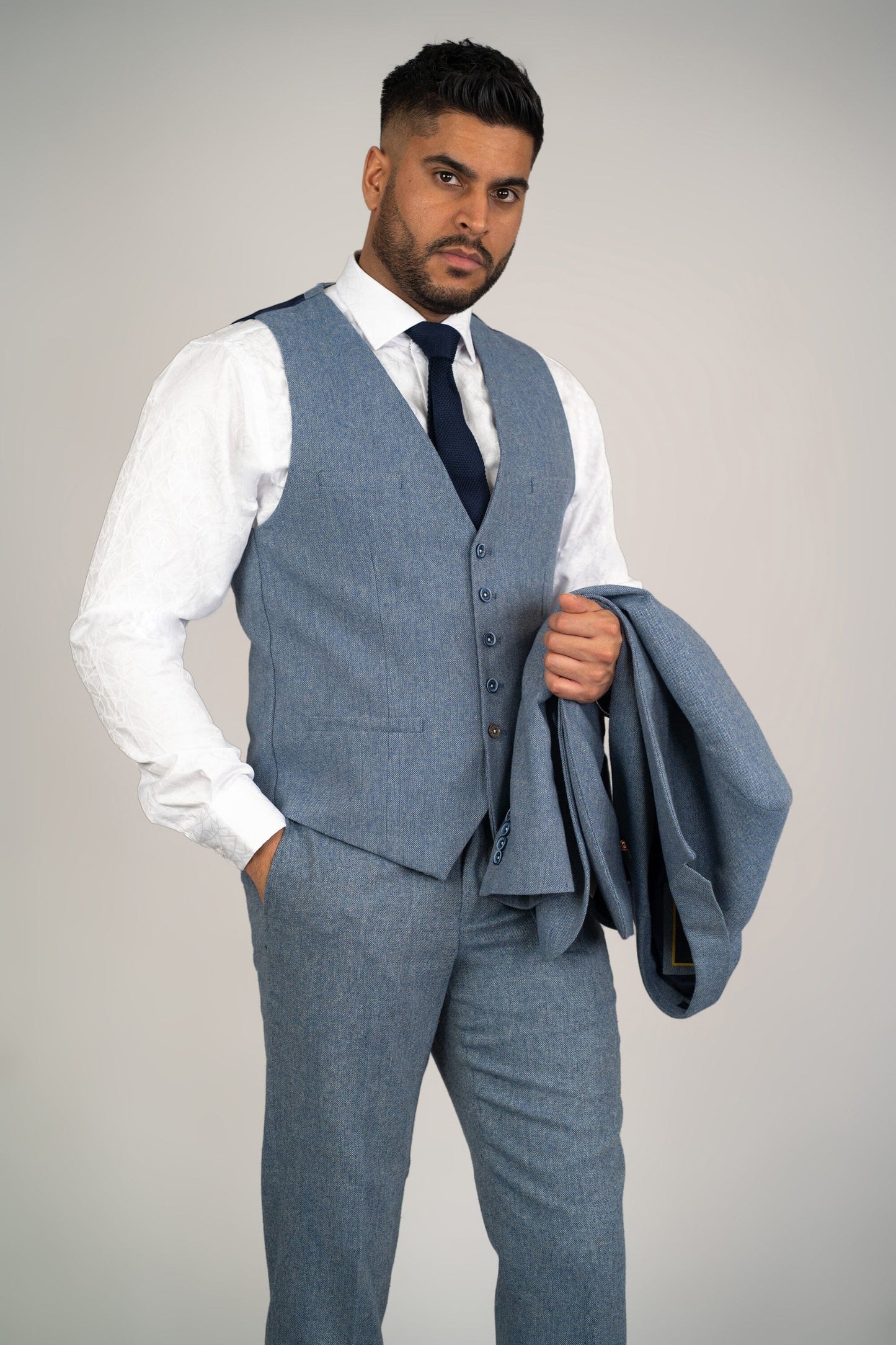 Mid-Blue Tweed Waistcoat - STOCK CLEARANCE - Waistcoats - - THREADPEPPER