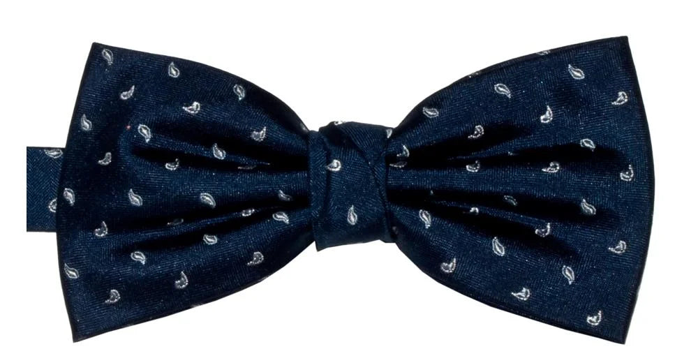 Navy Mini Paisley Silk Bow Tie - Bow Ties - - THREADPEPPER