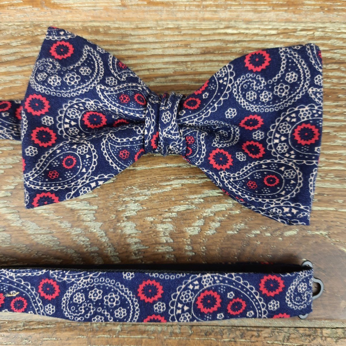 Navy & Red Lace Paisley Cotton Ready-Tied Bow Tie - Bow Ties - - THREADPEPPER