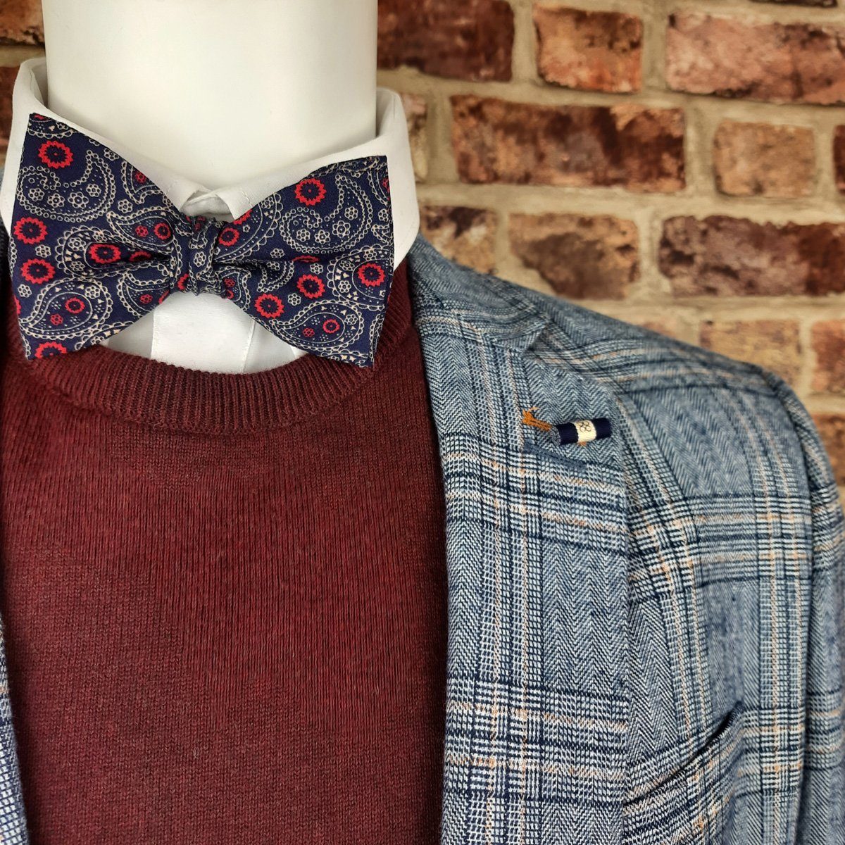 Navy & Red Lace Paisley Cotton Ready-Tied Bow Tie - Bow Ties - - THREADPEPPER
