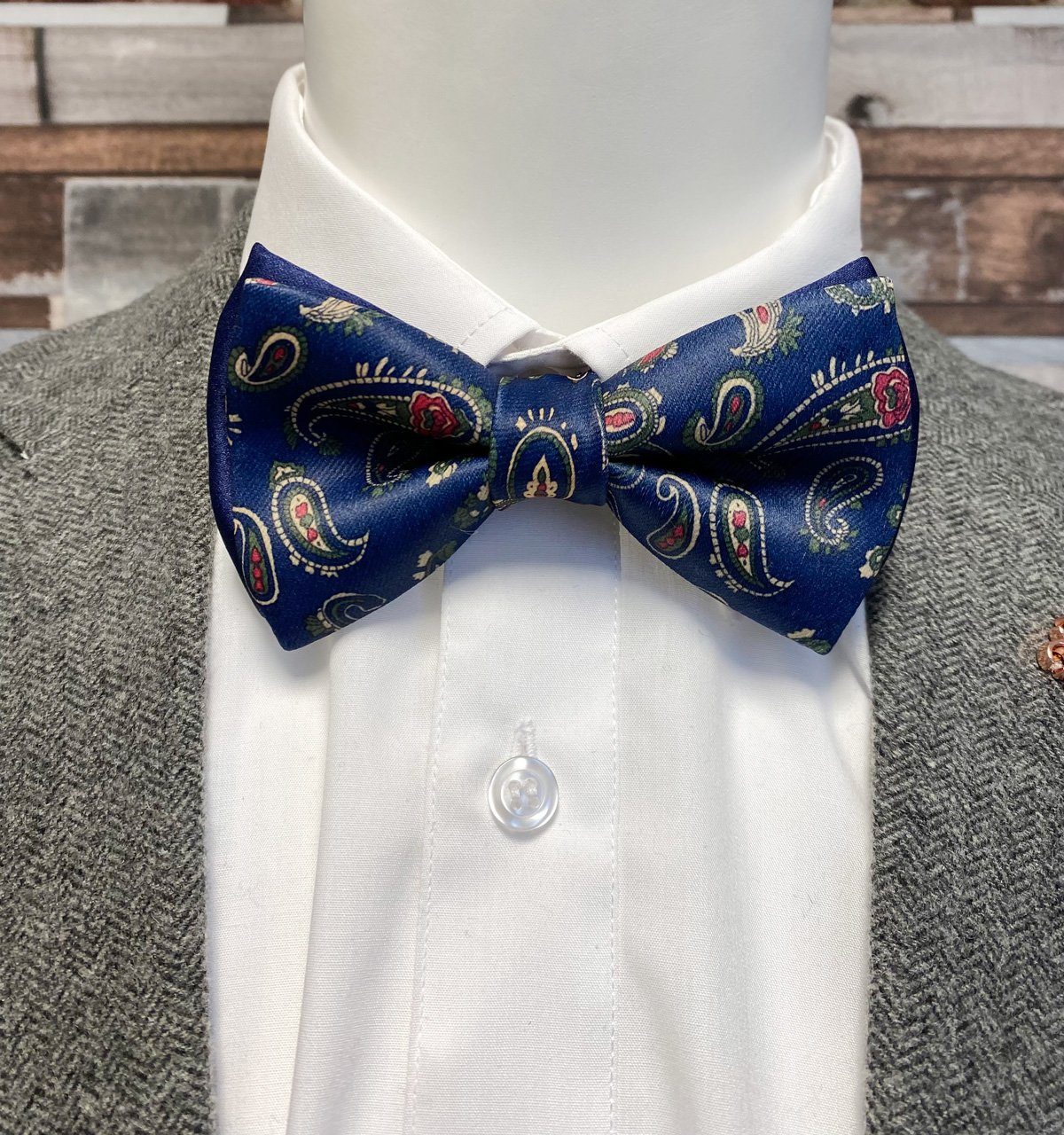 Navy Rose Paisley Double Bow Tie - Bow Ties - - THREADPEPPER
