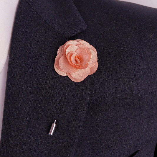Peach Flower Boutonniere Lapel Pin - Lapel Pin - - THREADPEPPER