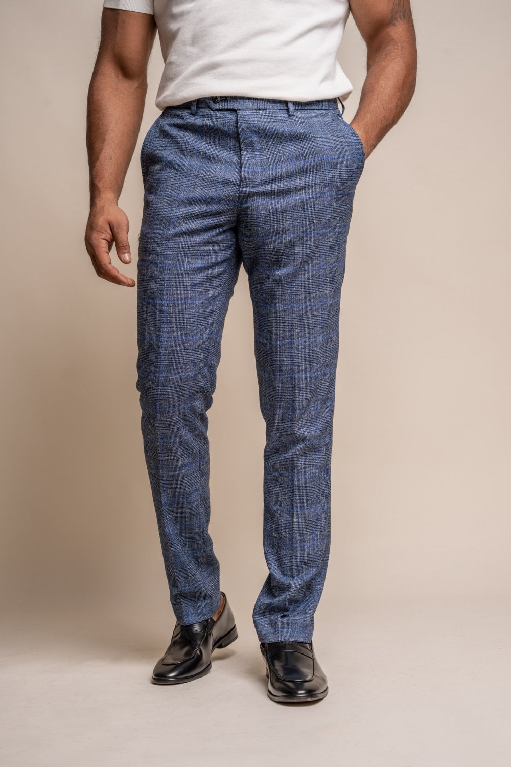 Phantom Blue Check Trousers - Trousers - - THREADPEPPER