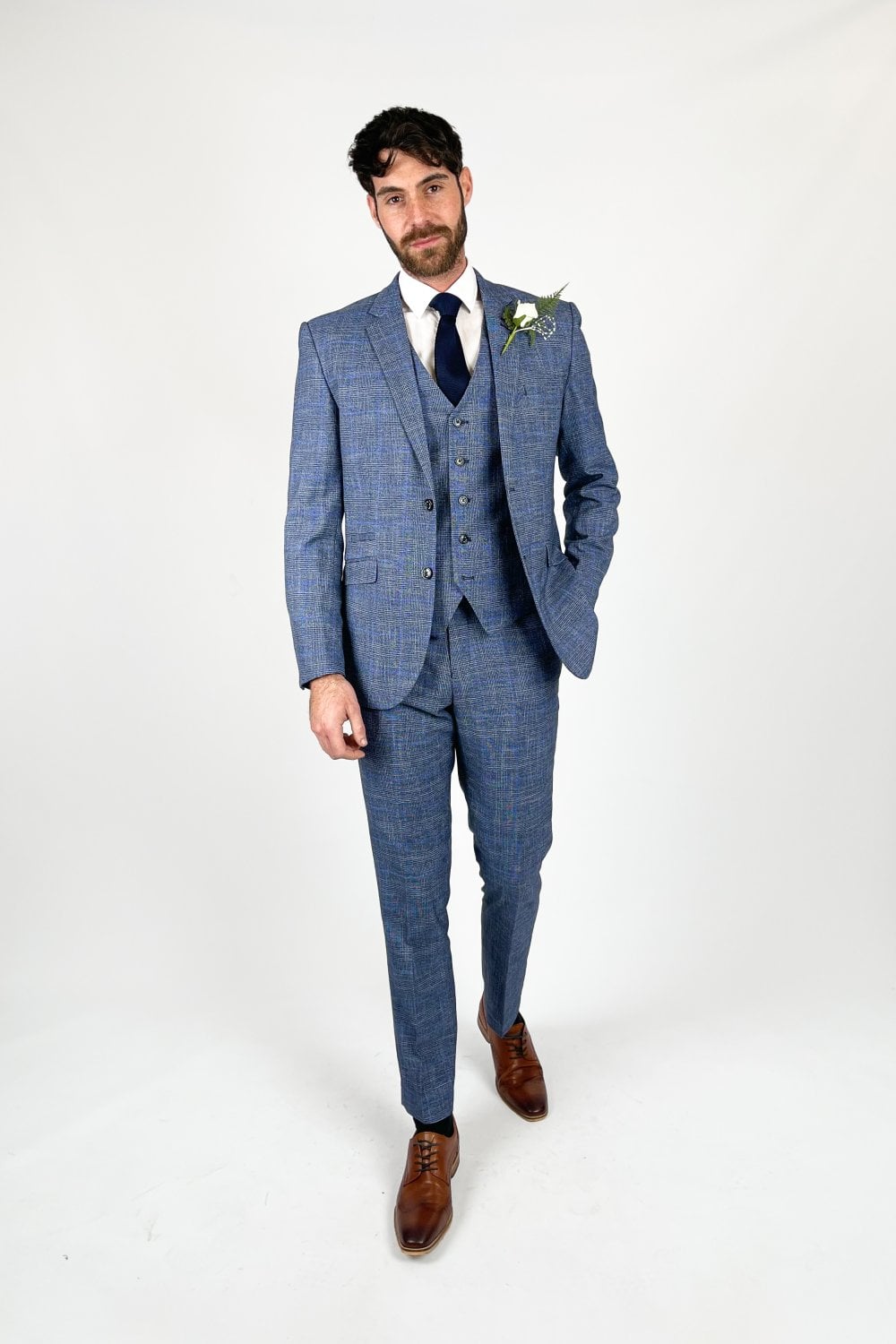 Phantom Blue Check Trousers - Trousers - - THREADPEPPER