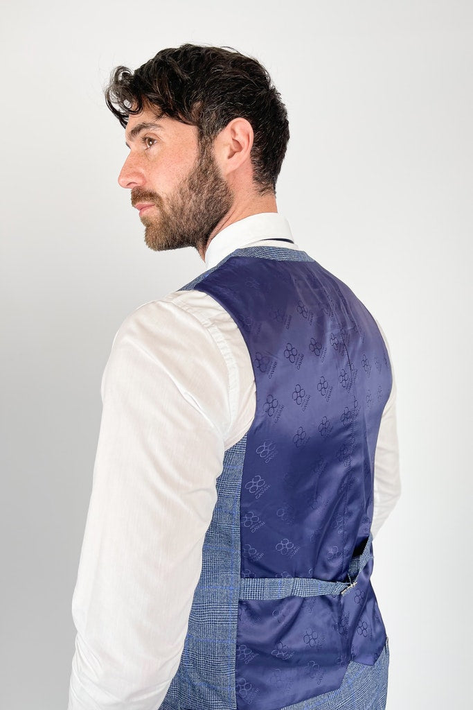 Phantom Blue Check Waistcoat - Waistcoats - - THREADPEPPER