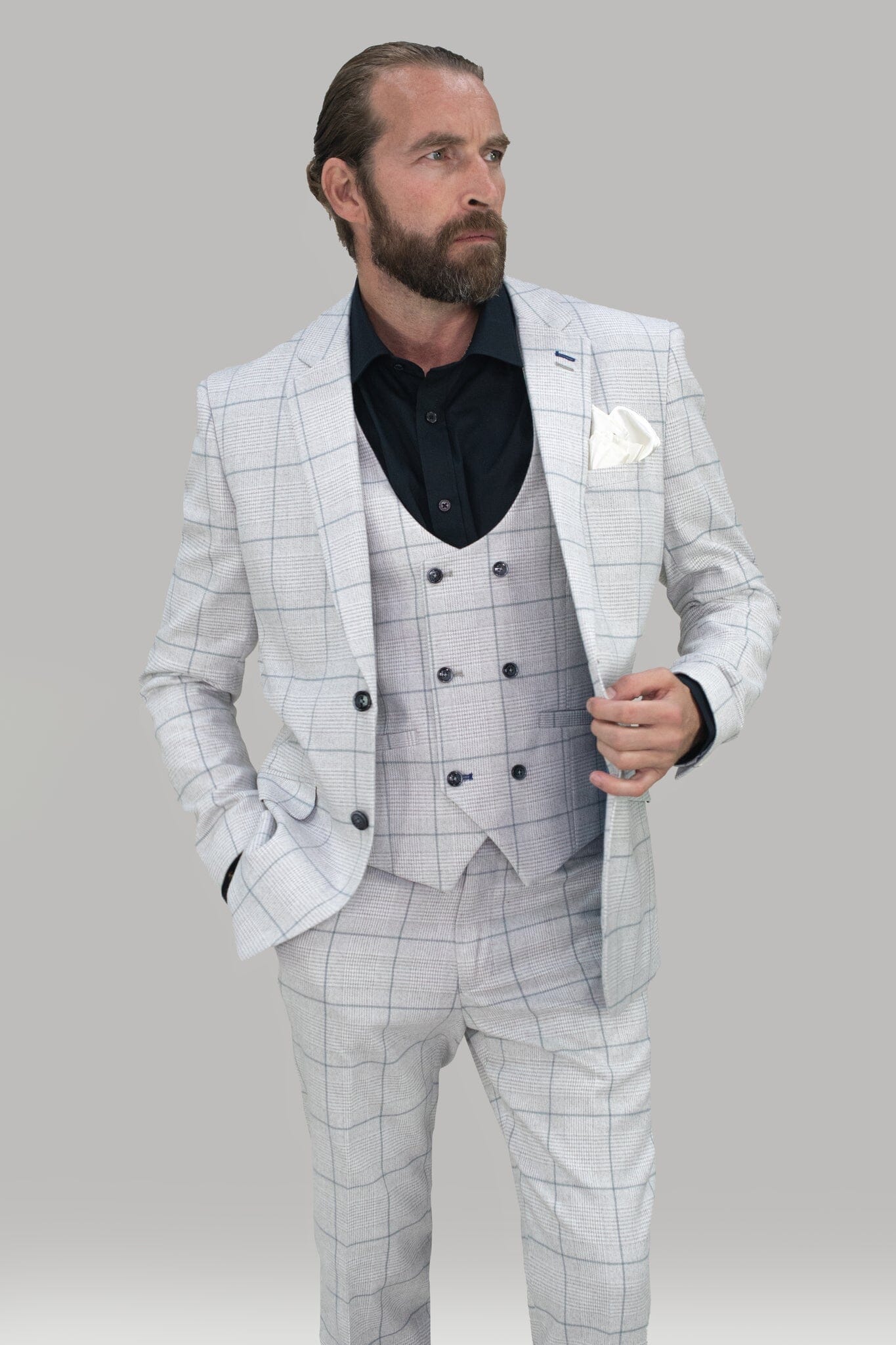 Radika Snow Grey Check Jacket - Blazers & Jackets - - THREADPEPPER