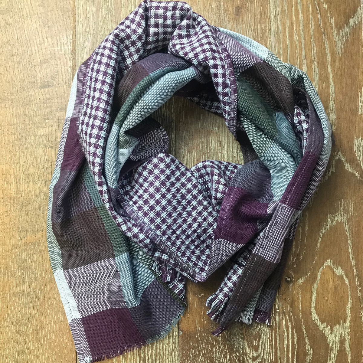 Reversible Burgundy Check Scarf - Scarves - - THREADPEPPER