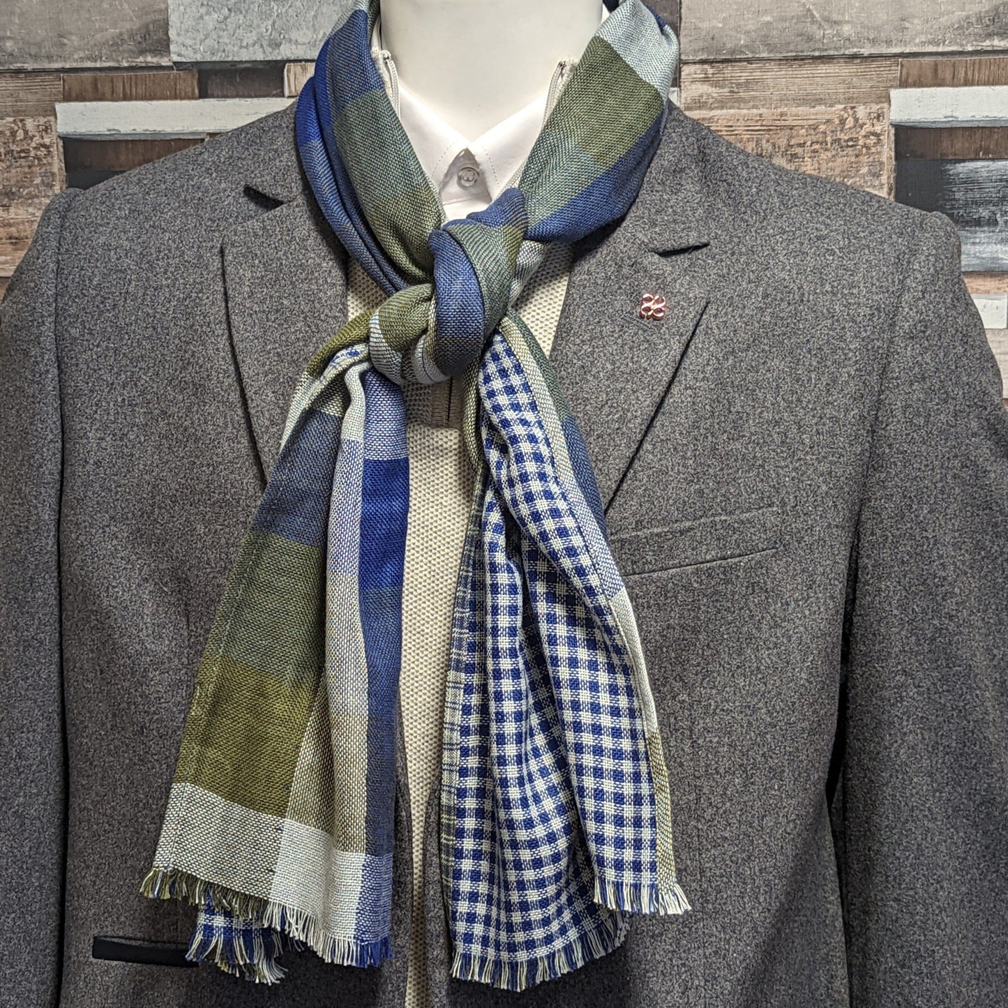 Reversible Navy Check Scarf - Scarves - - THREADPEPPER