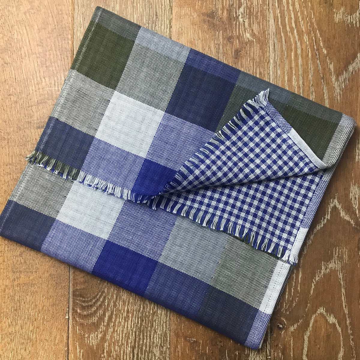 Reversible Navy Check Scarf - Scarves - - THREADPEPPER