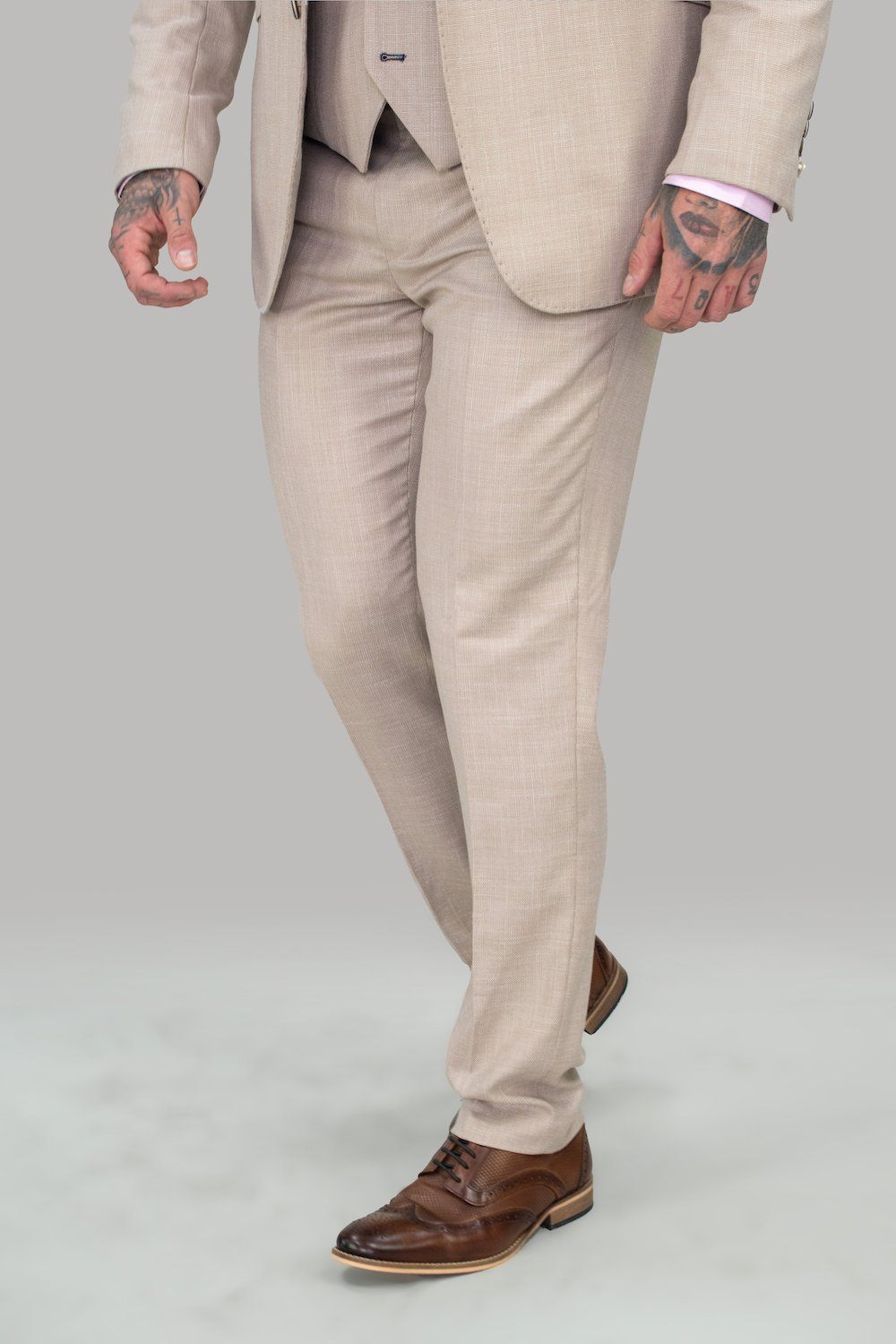 Textured Beige Trousers - STOCK CLEARANCE - Trousers - 36R - THREADPEPPER