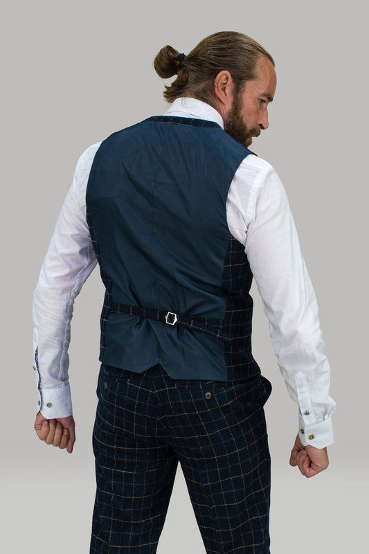 Heavy Blue Tweed Check Waistcoat - STOCK CLEARANCE - Waistcoats - - THREADPEPPER