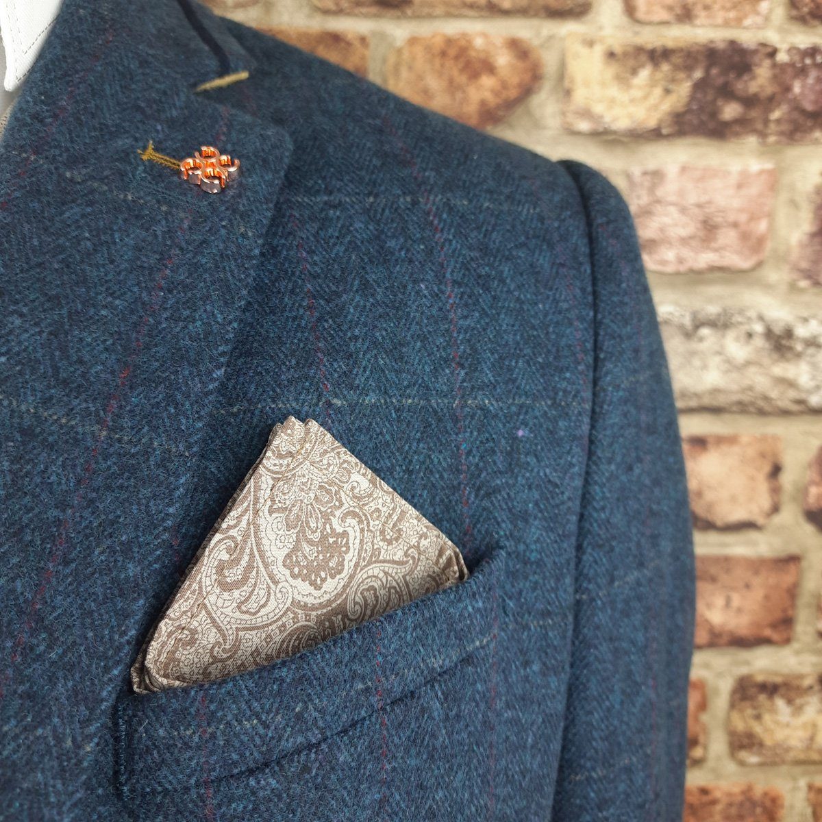 Taupe Floral Paisley Cotton Pocket Square - Handkerchiefs - - THREADPEPPER