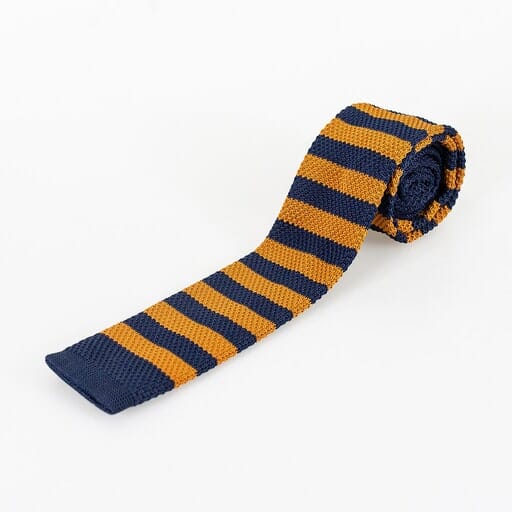 Tobacco/Navy Stripe Knitted Tie Set - OOS 13/6/23 - Ties - - THREADPEPPER