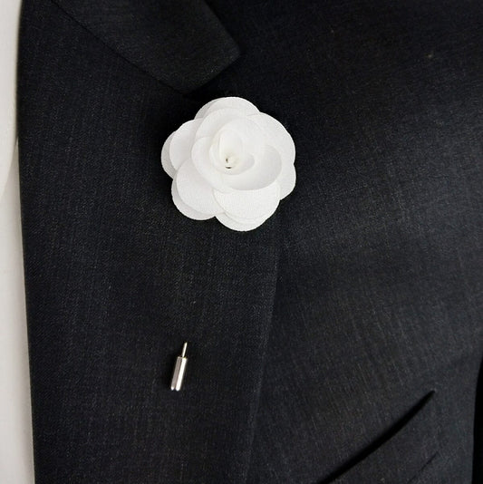 White Flower Boutonniere Lapel Pin - Lapel Pin - - THREADPEPPER